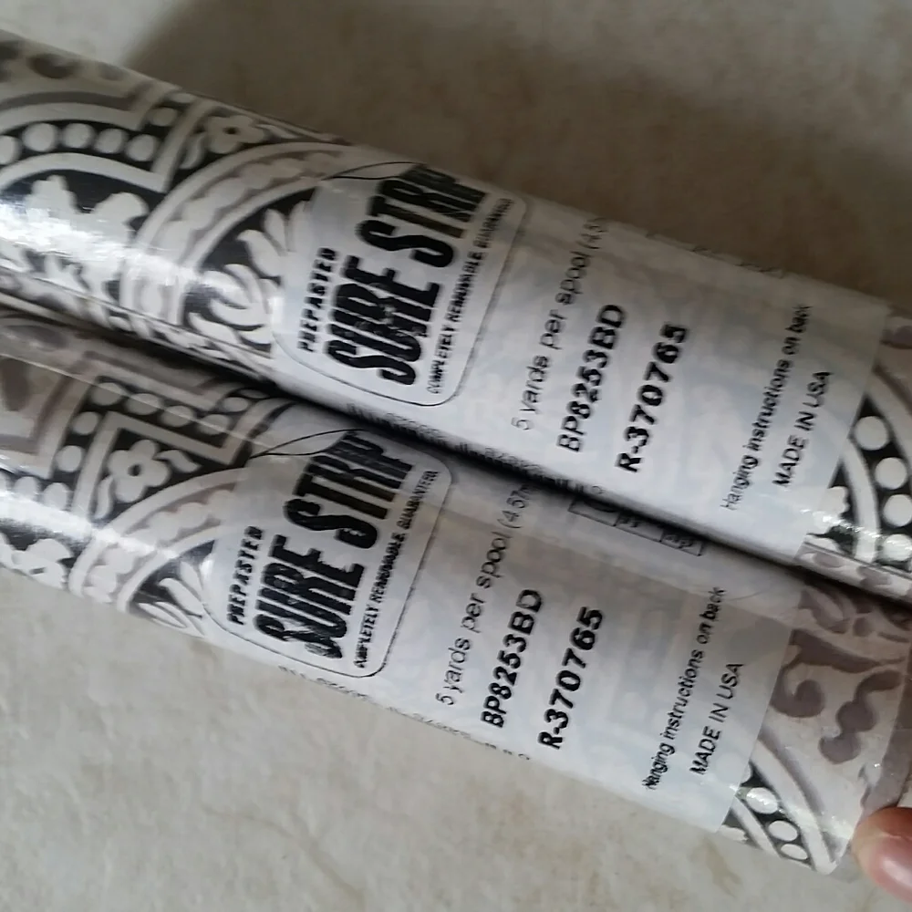 Wallpaper Border Boho Farmhouse Tile Gray & White OPEN ROLL